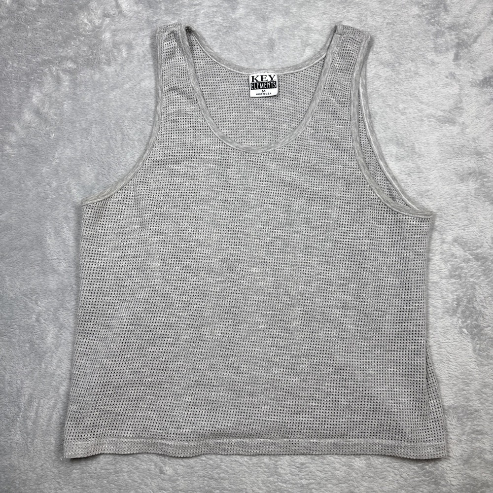 Vintage Key Elements Mesh Tank Top Shirt Men M Grey USA Muscle Gym Workout 90s